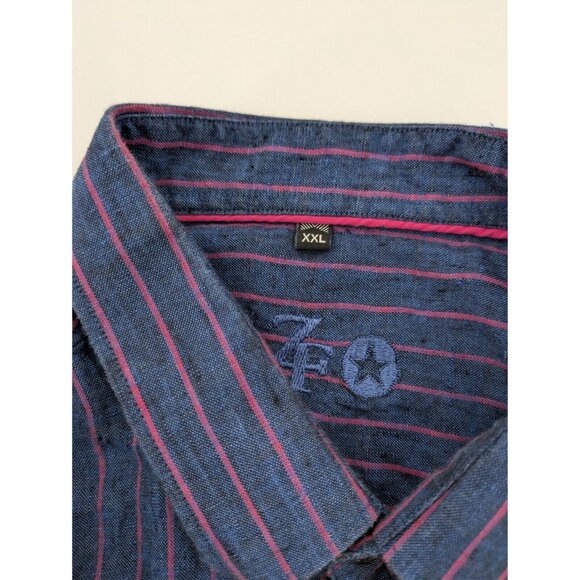 ZF Button‎ Up Shirt Men's XXLarge Blue Purple Striped 100% Linen Casual - Picture 9 of 10